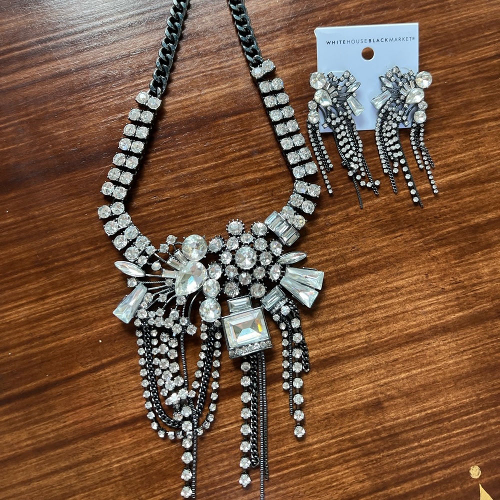 WHBM Crystal Drop Fringe Necklace SET - Worn Once